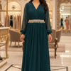 Pure Long Party Dress Size 38 - with Waist Belt & Stone Work