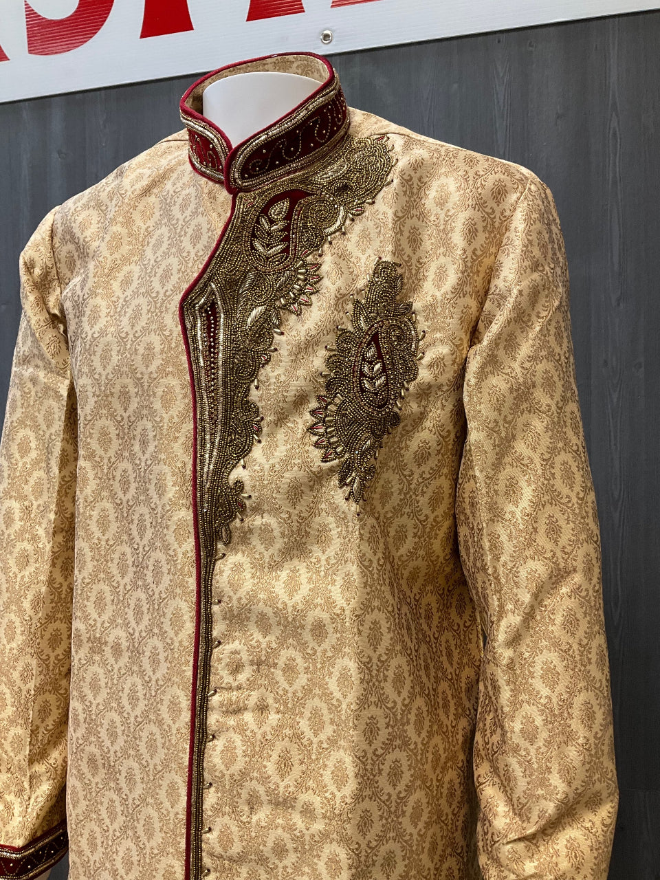 Sherwani - Heavy Bridal Party Wear Sherwani for Men with Pants-Size 46 image 2