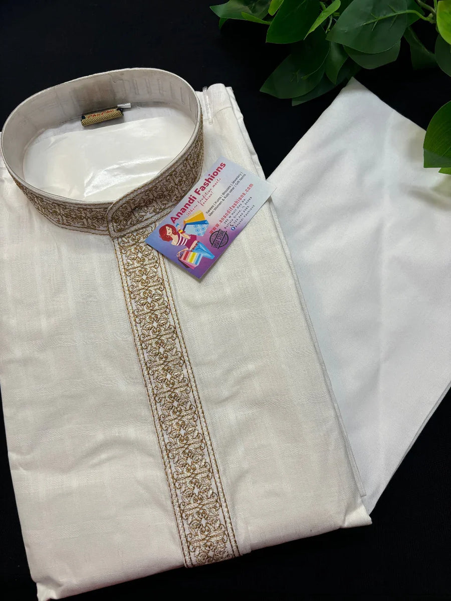 Mens Kurta - Pure cotton Men’s white Kurta Pajama set with Design