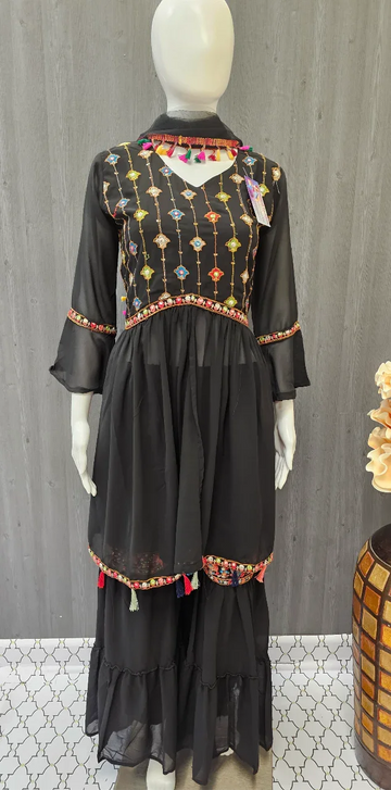Black Sharara Dress Size 36 - Subtle and Timeless Party Wear