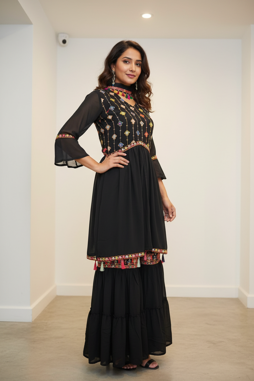 Black Sharara Dress Subtle and Timeless Sharara Set