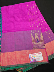 Uppada Pure Silk Saree with Stitched Green Blouse Size 38-42 - Parrot Green & Gold
