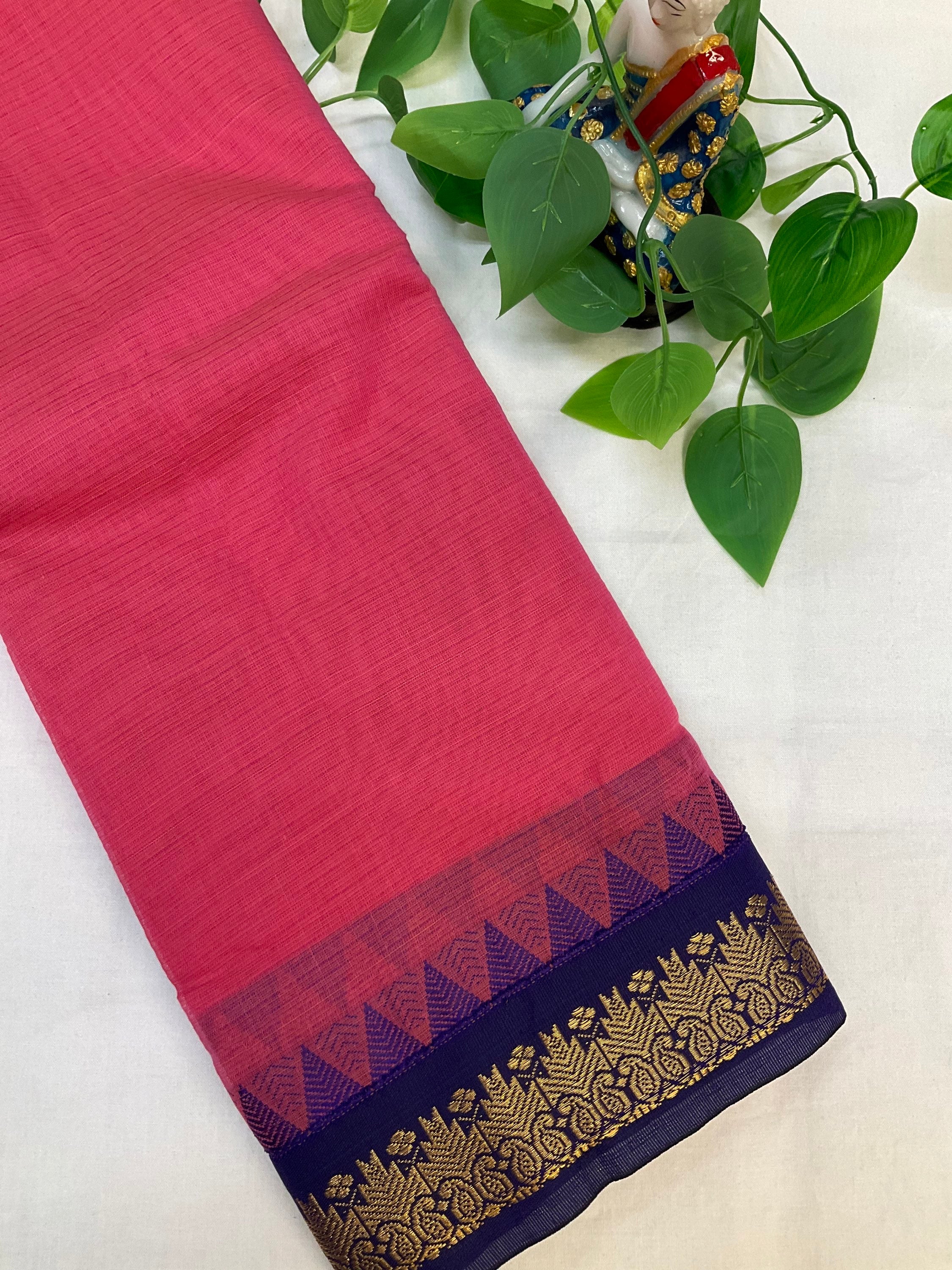 Pink Pure Handloom Gadwal Cotton Saree with Small Border image 1