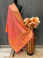 Silk Dupatta - Elevate you Style with Pink Silk Print Duppatta
