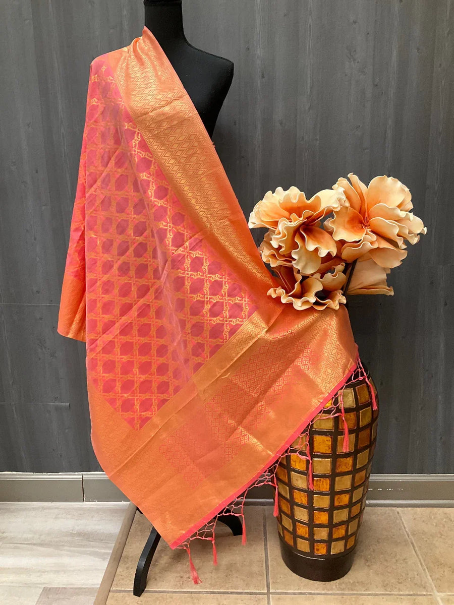 Silk Dupatta - Elevate you Style with Pink Silk Print Duppatta