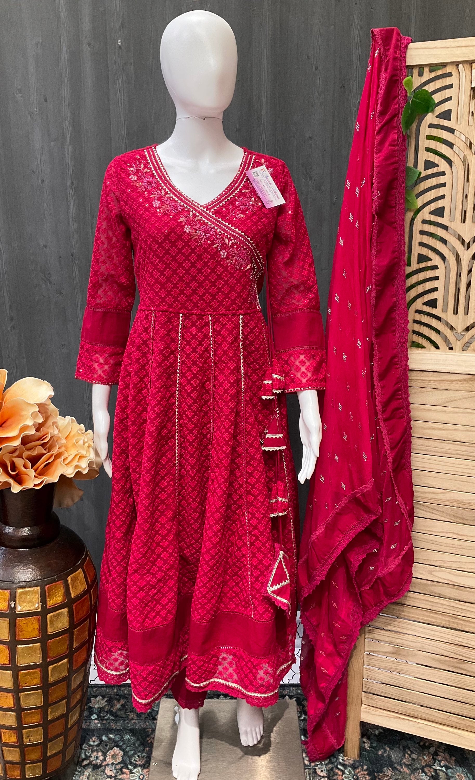 Georgette -Heavy Chikankari Work Pink Top image 0