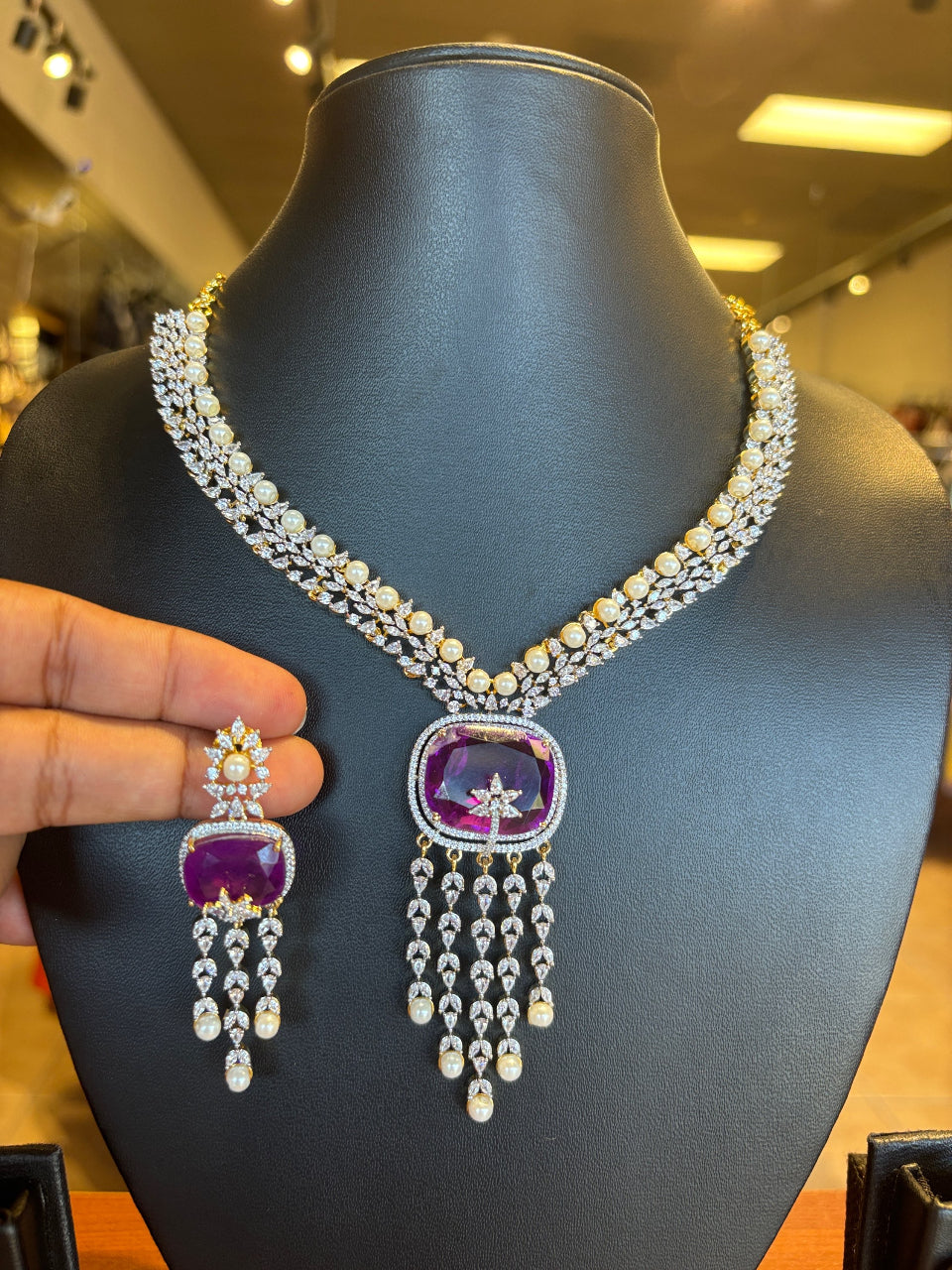 Designer style- CZ Party Wear Necklace set image 1