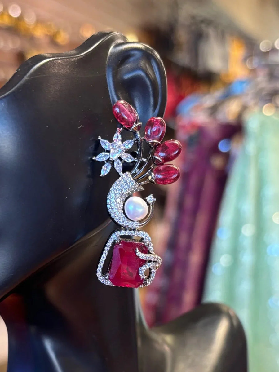 Maroon -Designer Style Fancy Party Wear Earrings