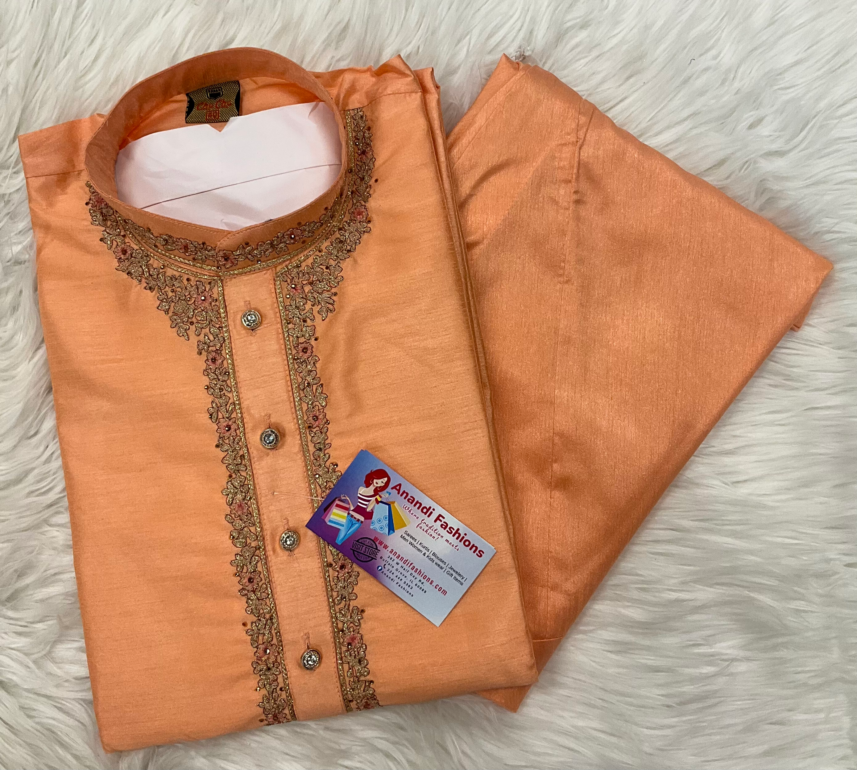 kurta pajama for men - Vibrant Colors Silk Mens Kurta with Embroidery image 2