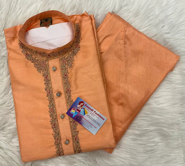 kurta pajama for men - Vibrant Colors Silk Mens Kurta with Embroidery