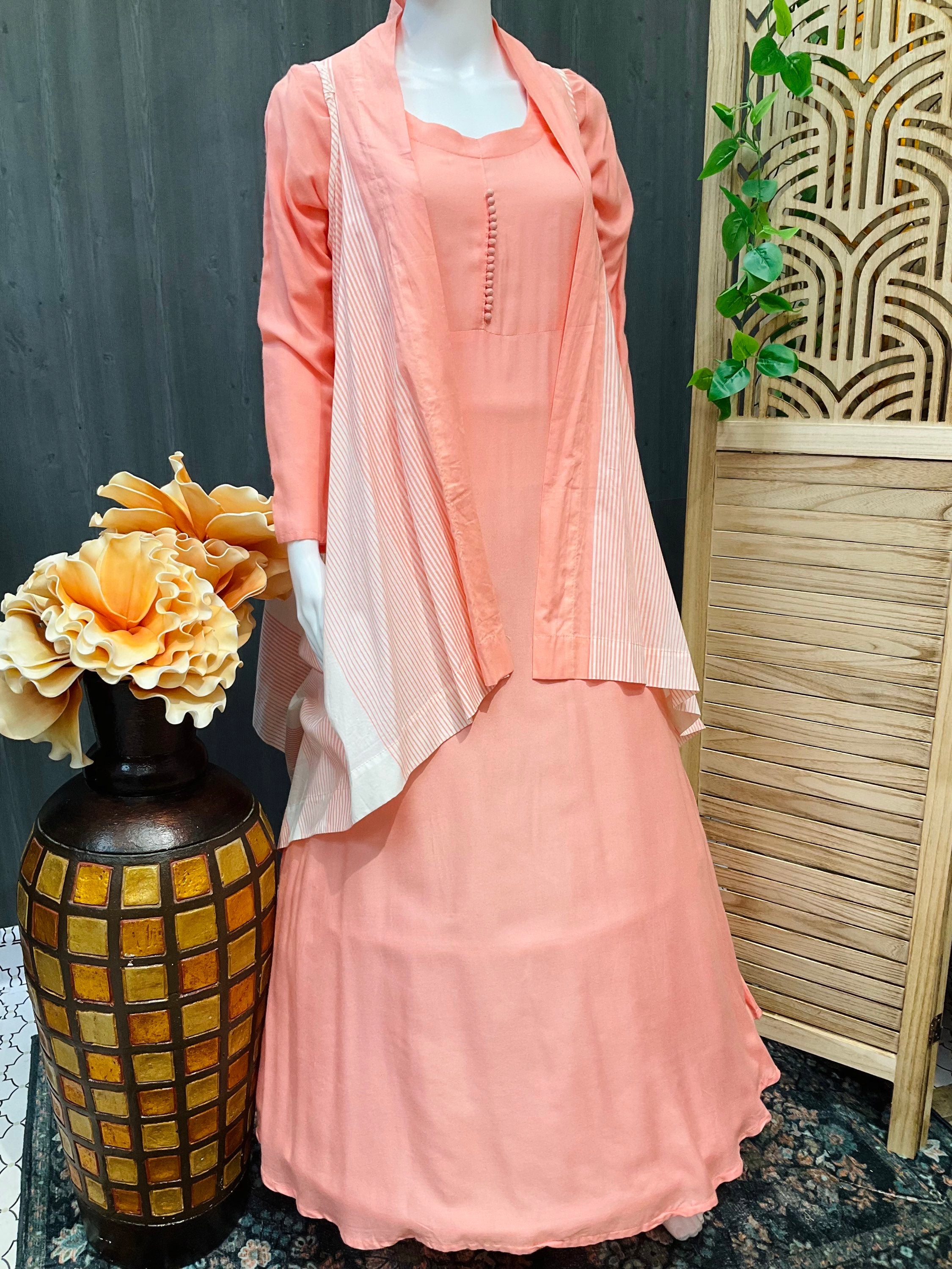 Peach color long kurti with removable jacket- Size 36/US XXS image 0