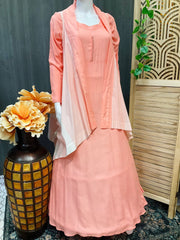 Peach color long kurti with removable jacket- Size 36/US XXS