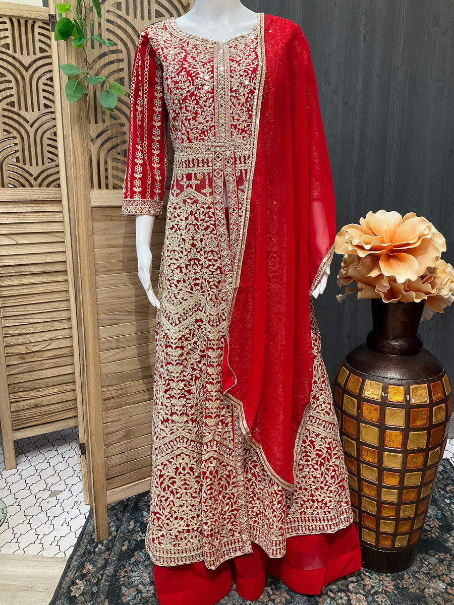 Heavy Party Wear Long Top Lehenga Set - Wedding & Festive