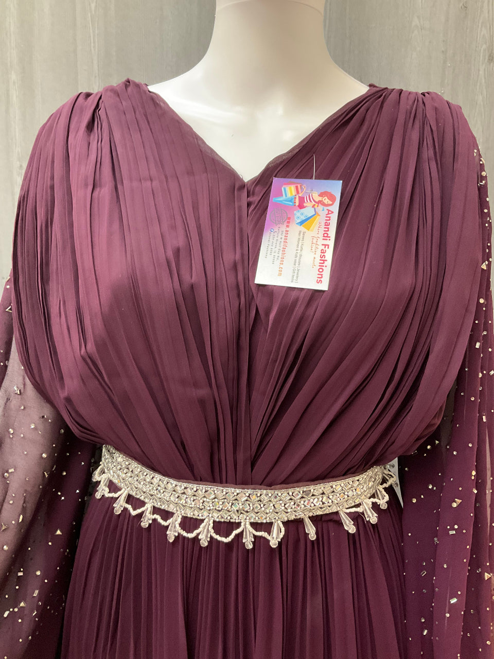 Indian Party Dresses - Pure Long Party Dress with Waist belt- Size 38 image 3