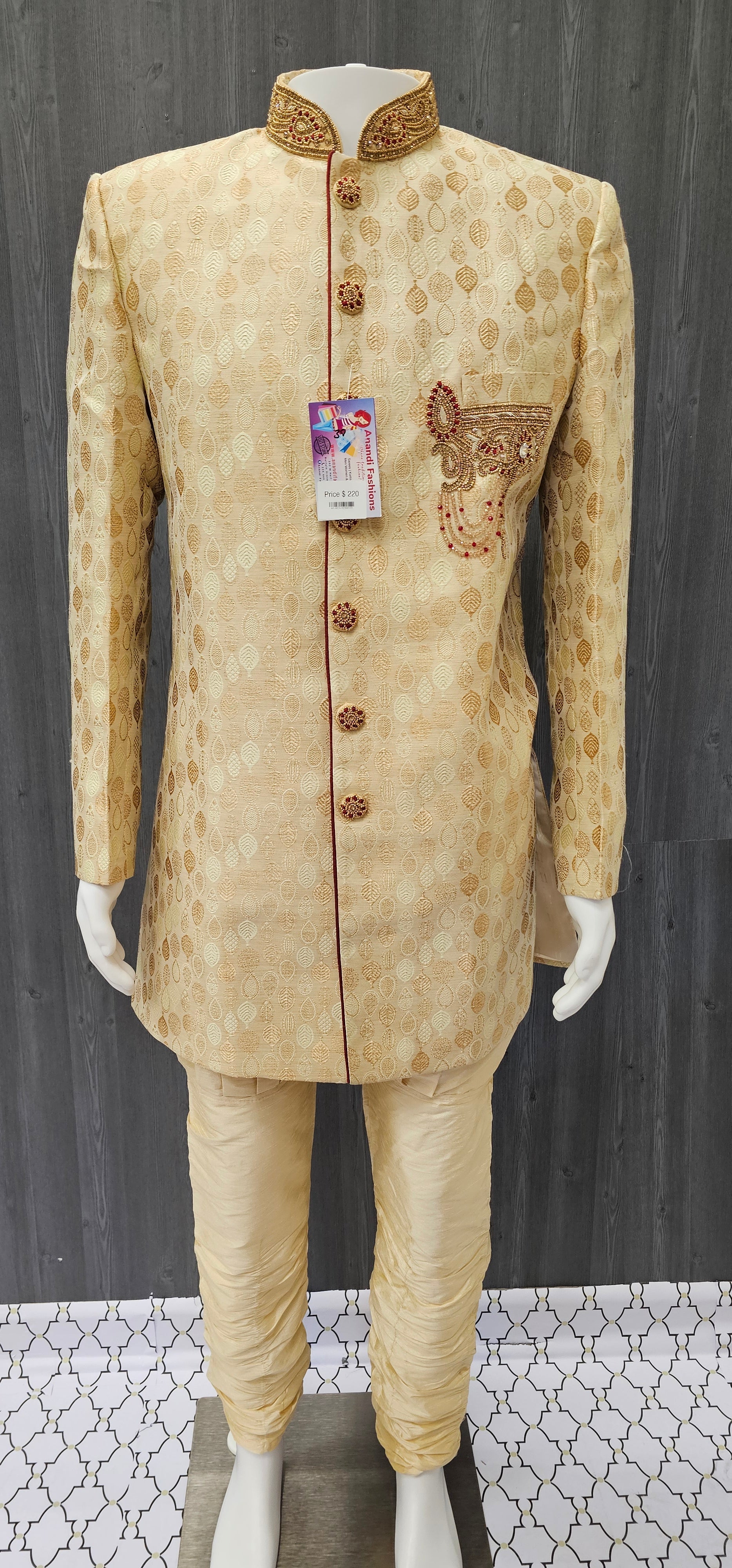 Mens sherwani - Gold Color Men's Sherwani with Jodhpuri pant- Size 38 image 0