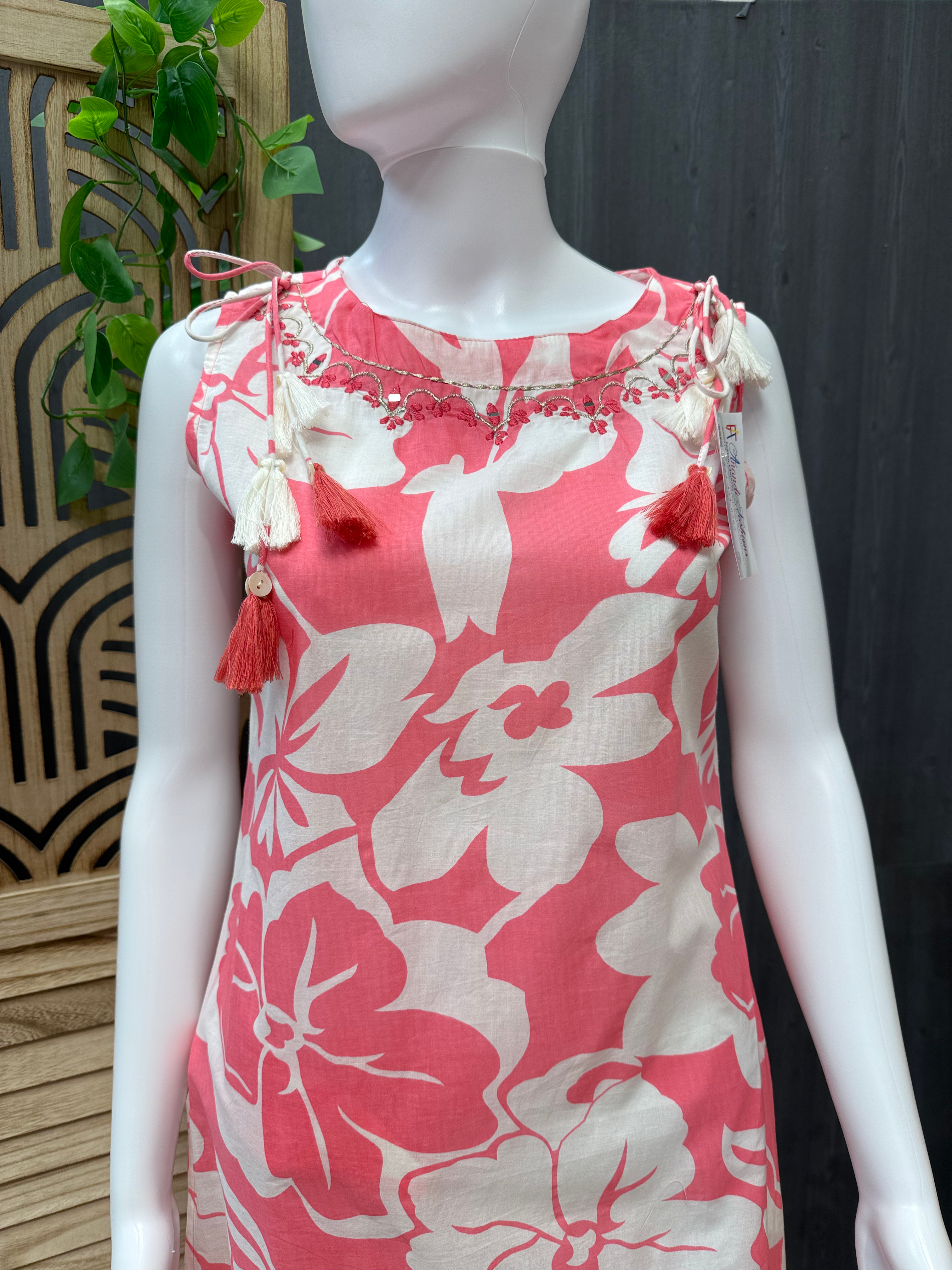 Summer Special-Cotton Sleeveless Floral Kurti image 1