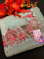 Sequin Saree - Heavy Party Wear with King and Queen Border