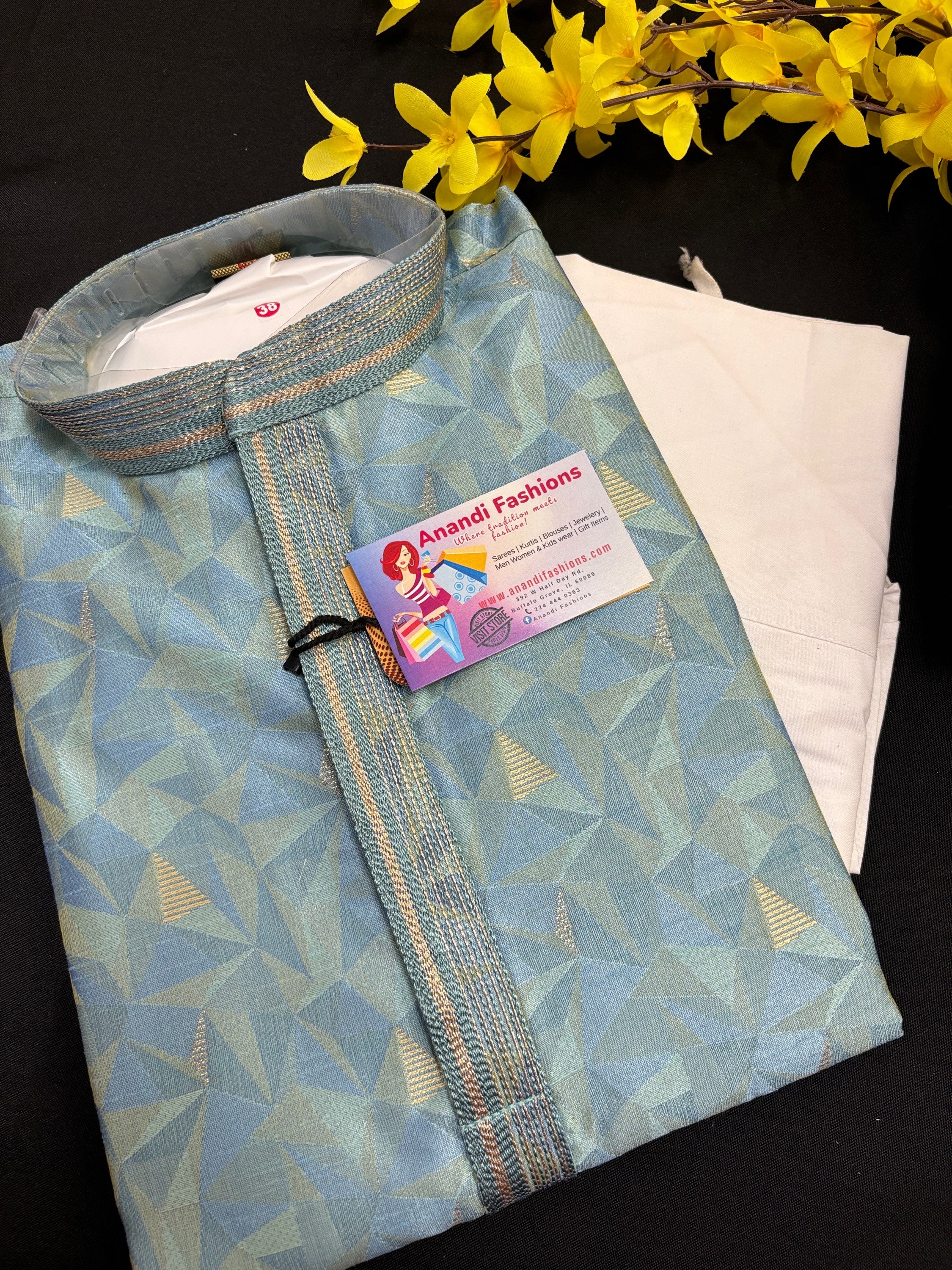 Mens Kurta - Fancy Blue Color Men’s Silk Kurta Pajama Set- Size 36/38/40/42 image 0