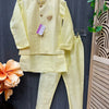 Boys Yellow Green Sherwani Set with Vest - Kids Wedding Wear
