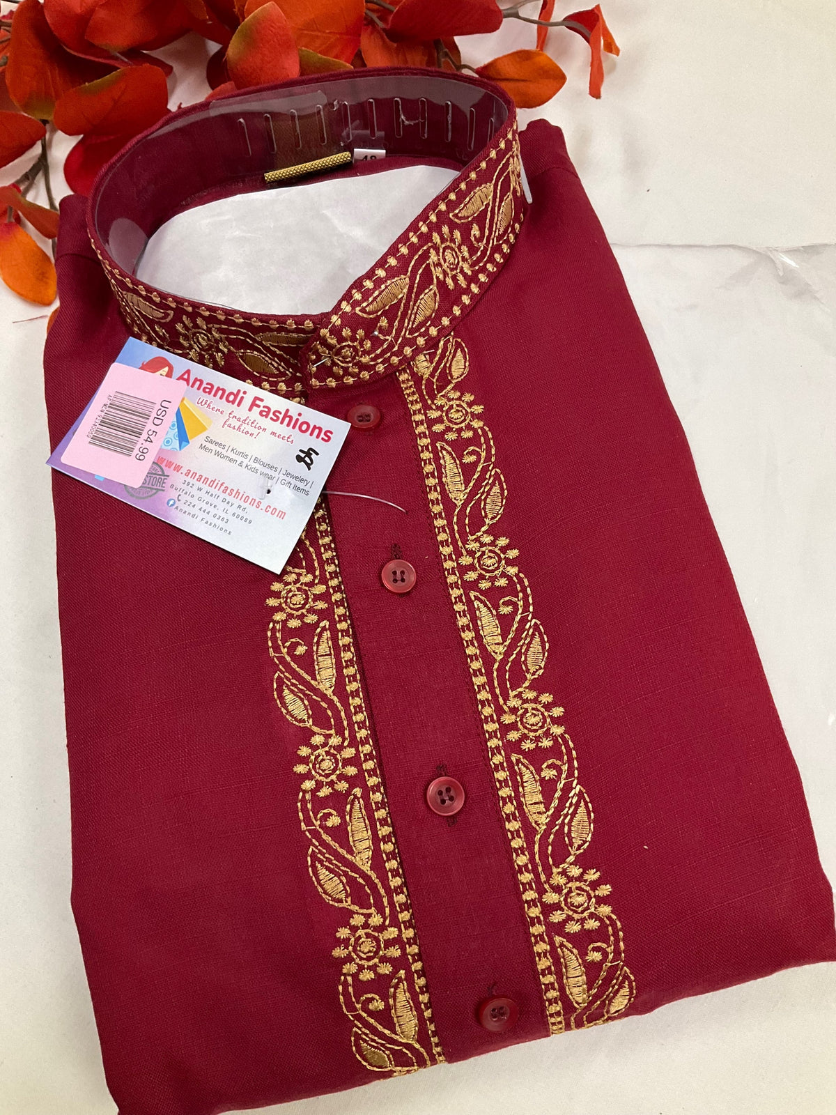 Kurta Pajama Set - Maron Kurta Set for Men with Embroidery image 0