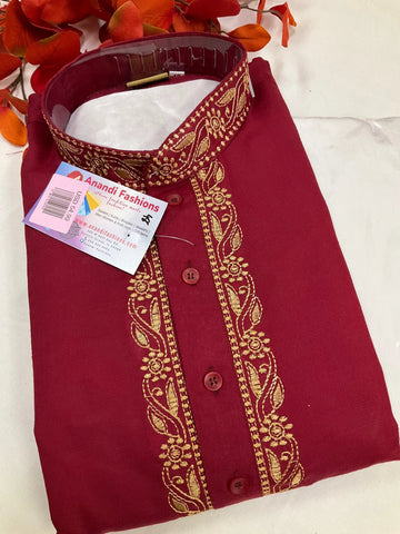 Kurta Pajama Set - Maron Kurta Set for Men with Embroidery