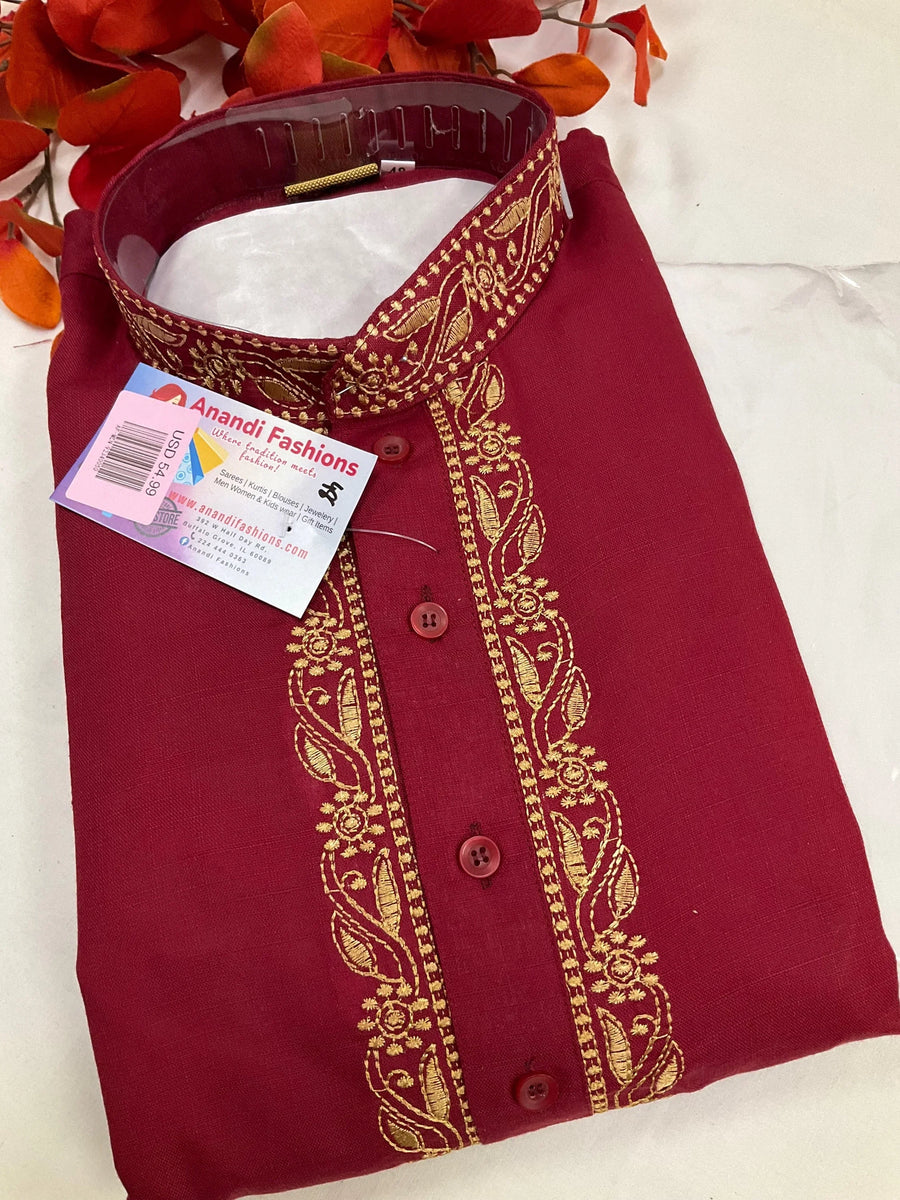 Kurta Pajama Set - Maron Kurta Set for Men with Embroidery
