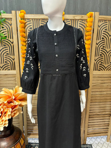 Size 38-Black Pure Cotton Kurti Set