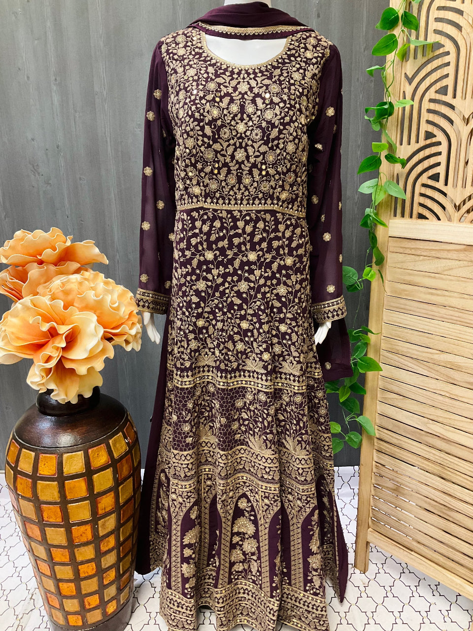 Size 40-Designer-Heavy party wear long dress image 0