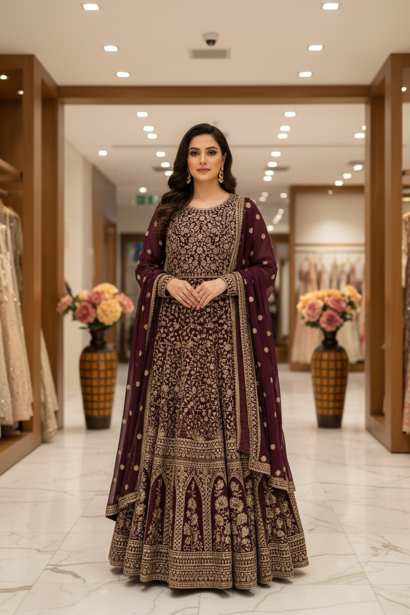 Size 40-Designer-Heavy party wear long dress
