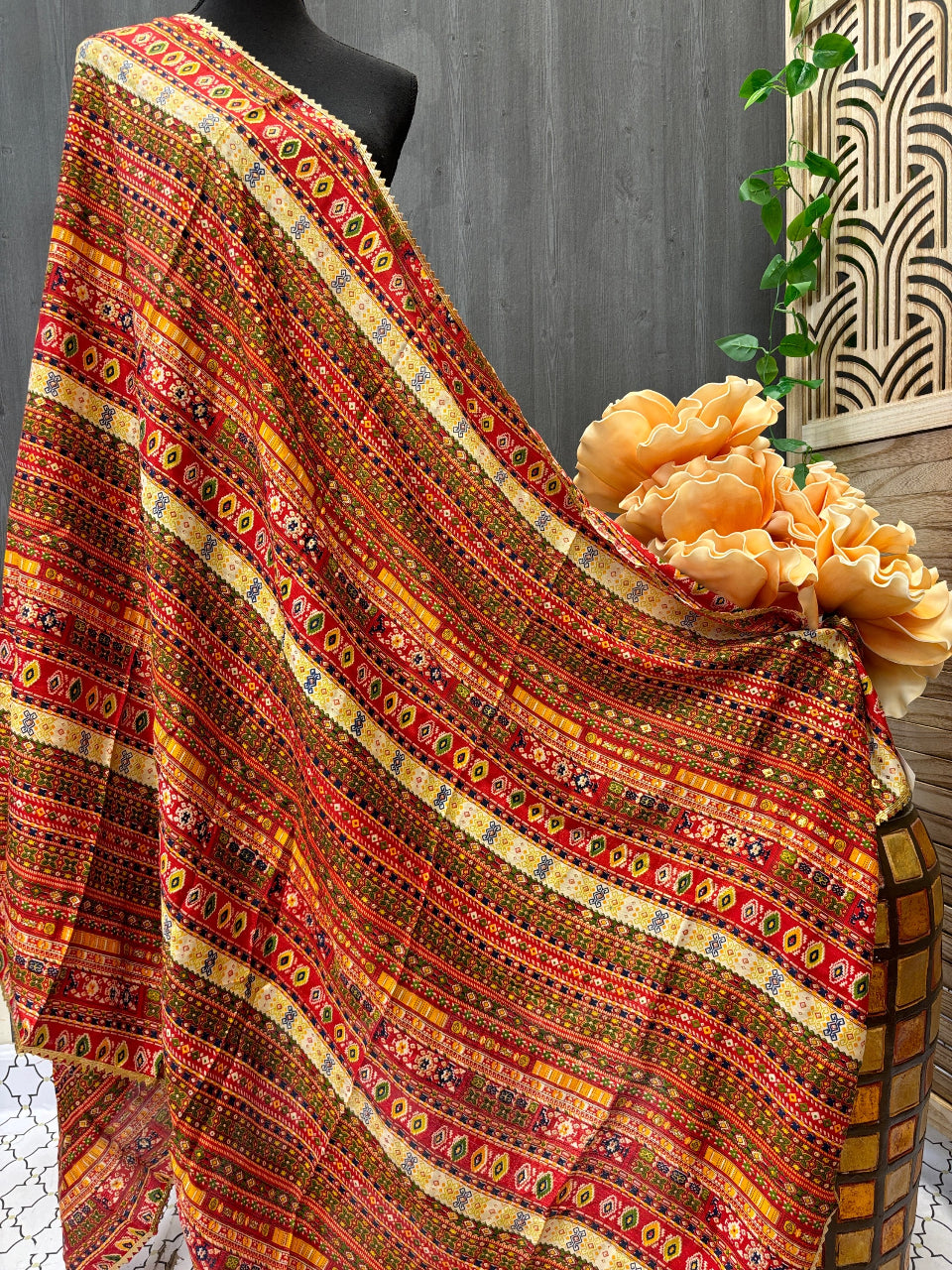 Fancy Chinnon Dupatta with different pattern image 0