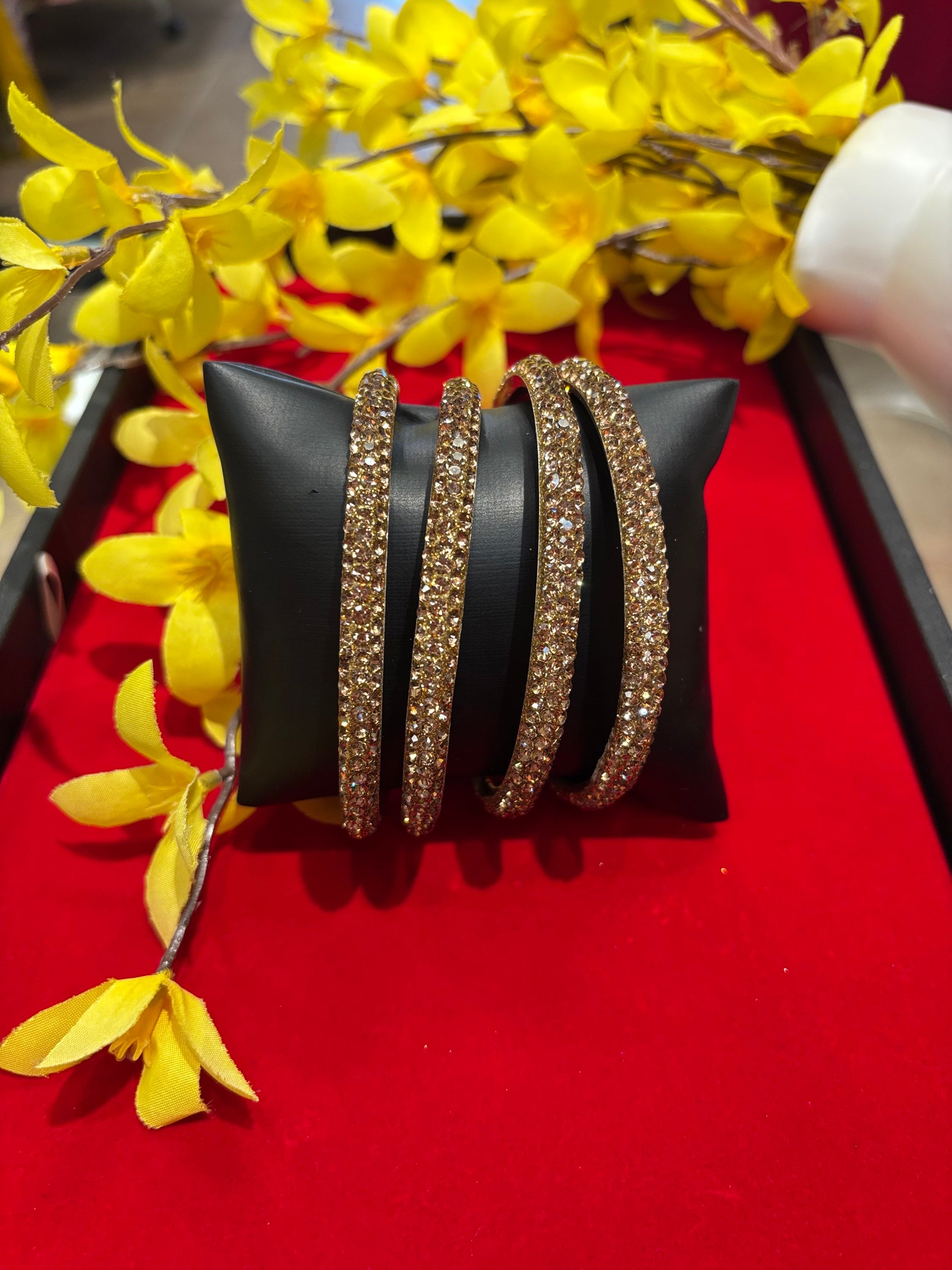 Gold Stone Bangles (set of 4)- Plus Size 2.14 image 0