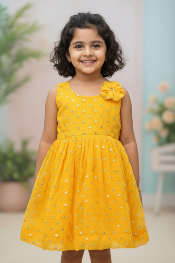 Toddler Girls DRess- Georgette Yellow frock/Dress- Girls 24