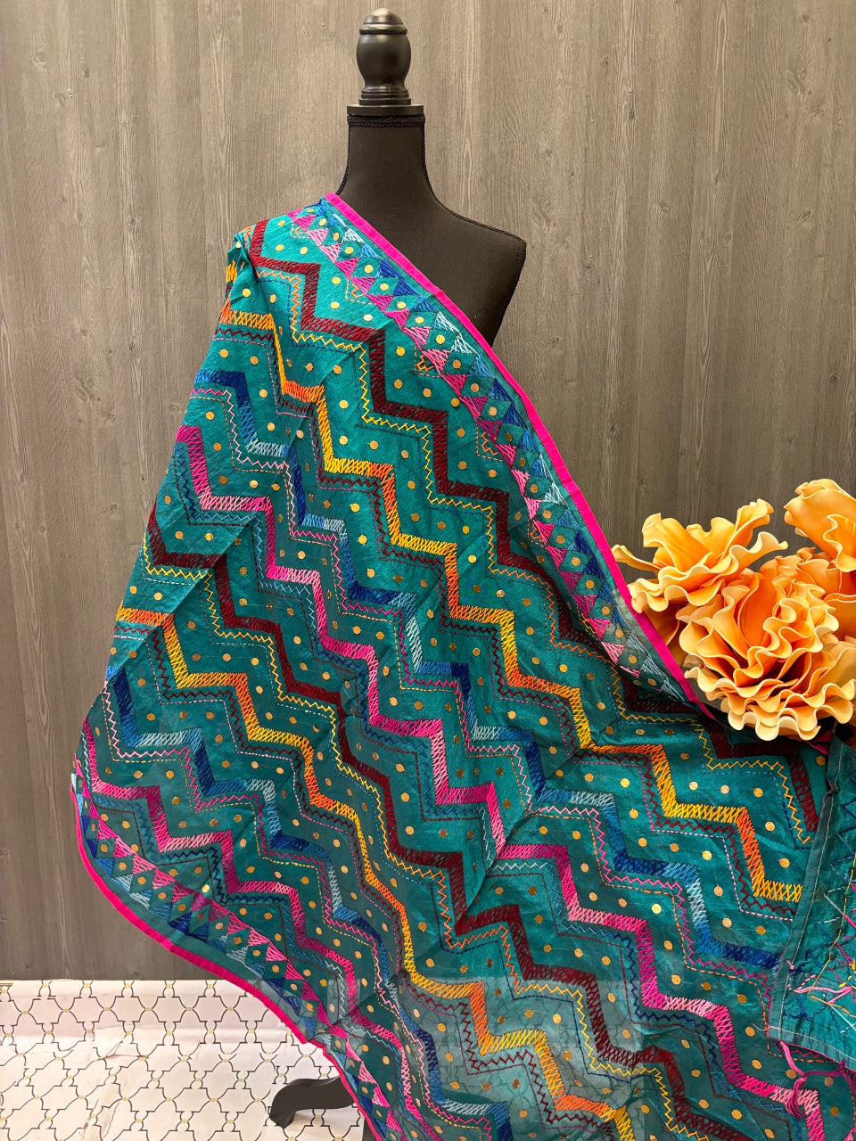 Silk Dupatta - Elegant and Charming Peacock Green Dupatta image 1