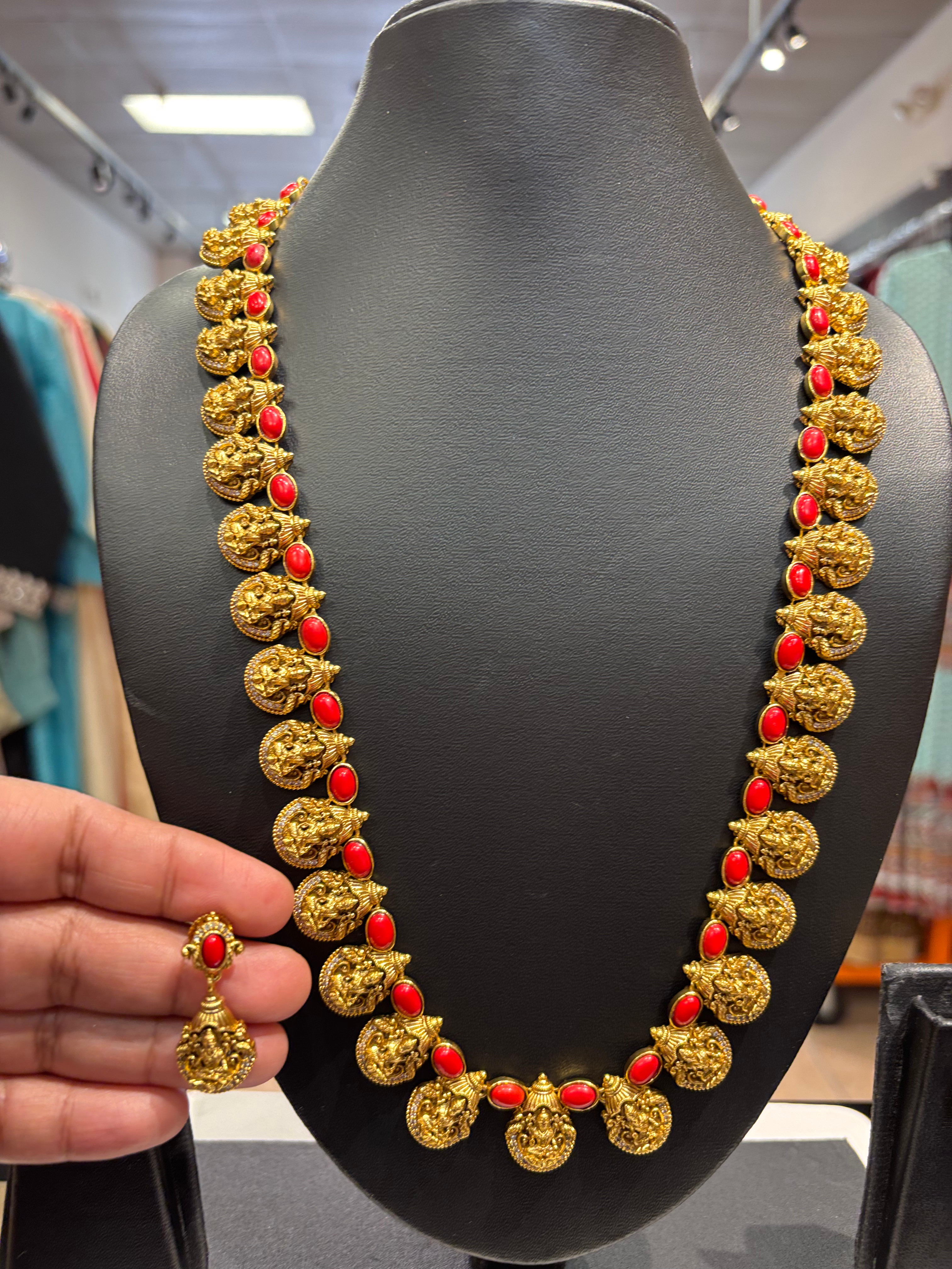 Temple Jewelry- Lakshmi Coral Long Necklace set image 0