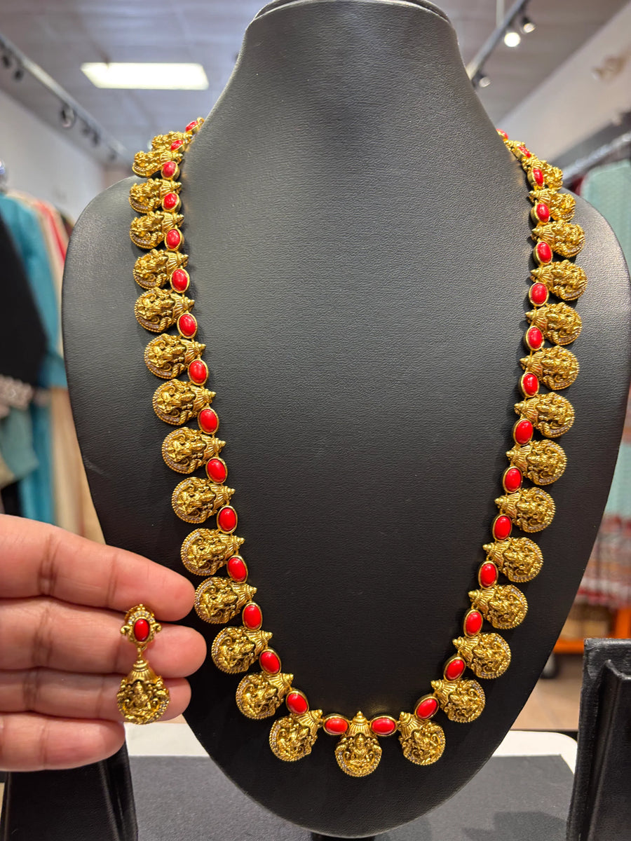 Temple Jewelry- Lakshmi Coral Long Necklace set
