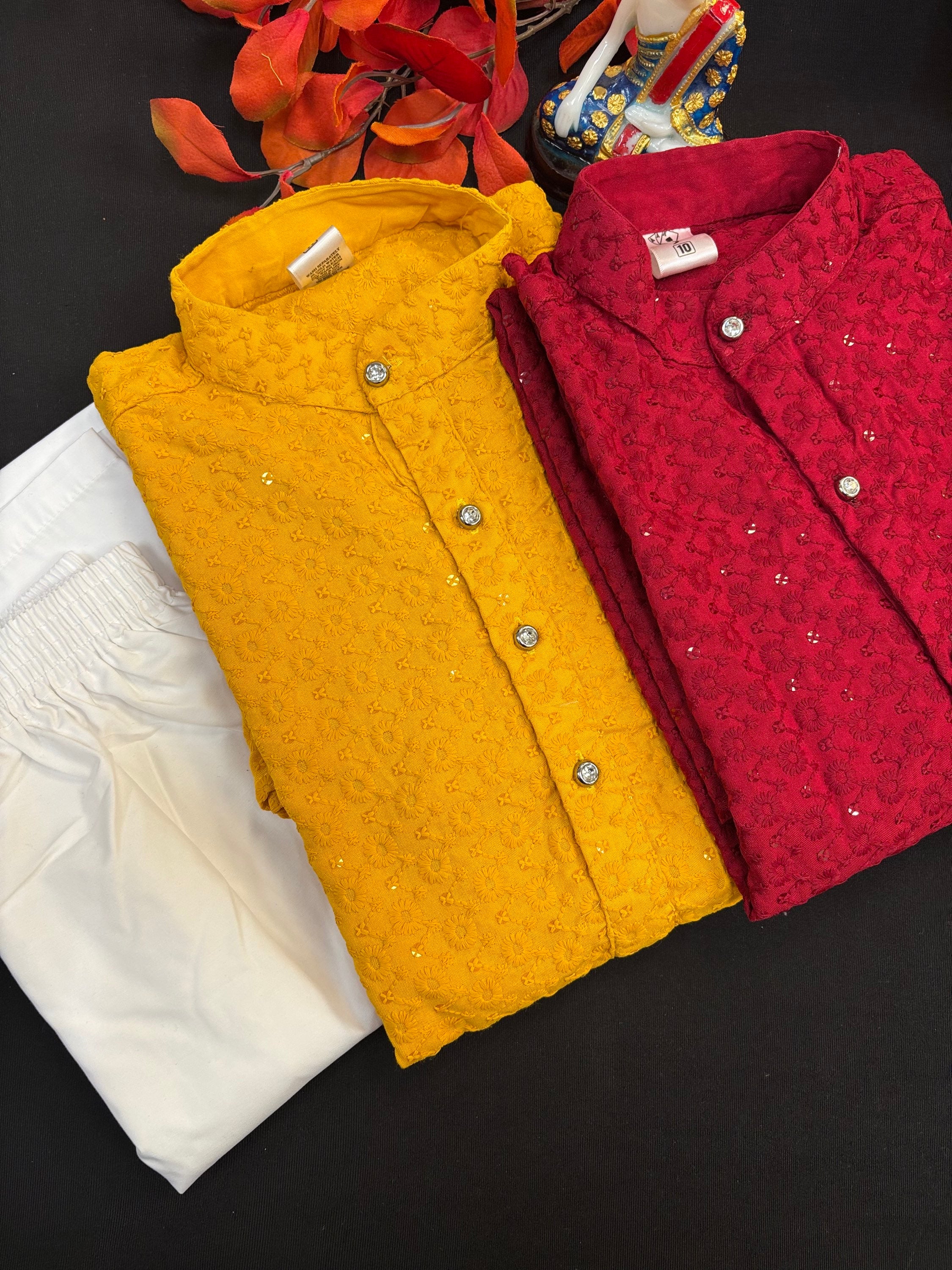 Rayon Material -Boys Chikankari Kurta set - Size 4 to 12 image 0