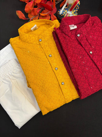 Rayon Material -Boys Chikankari Kurta set - Size 4 to 12
