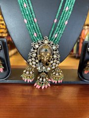 Beads Mala with Victorian Ganesha Pendant Necklace set and jhumkas