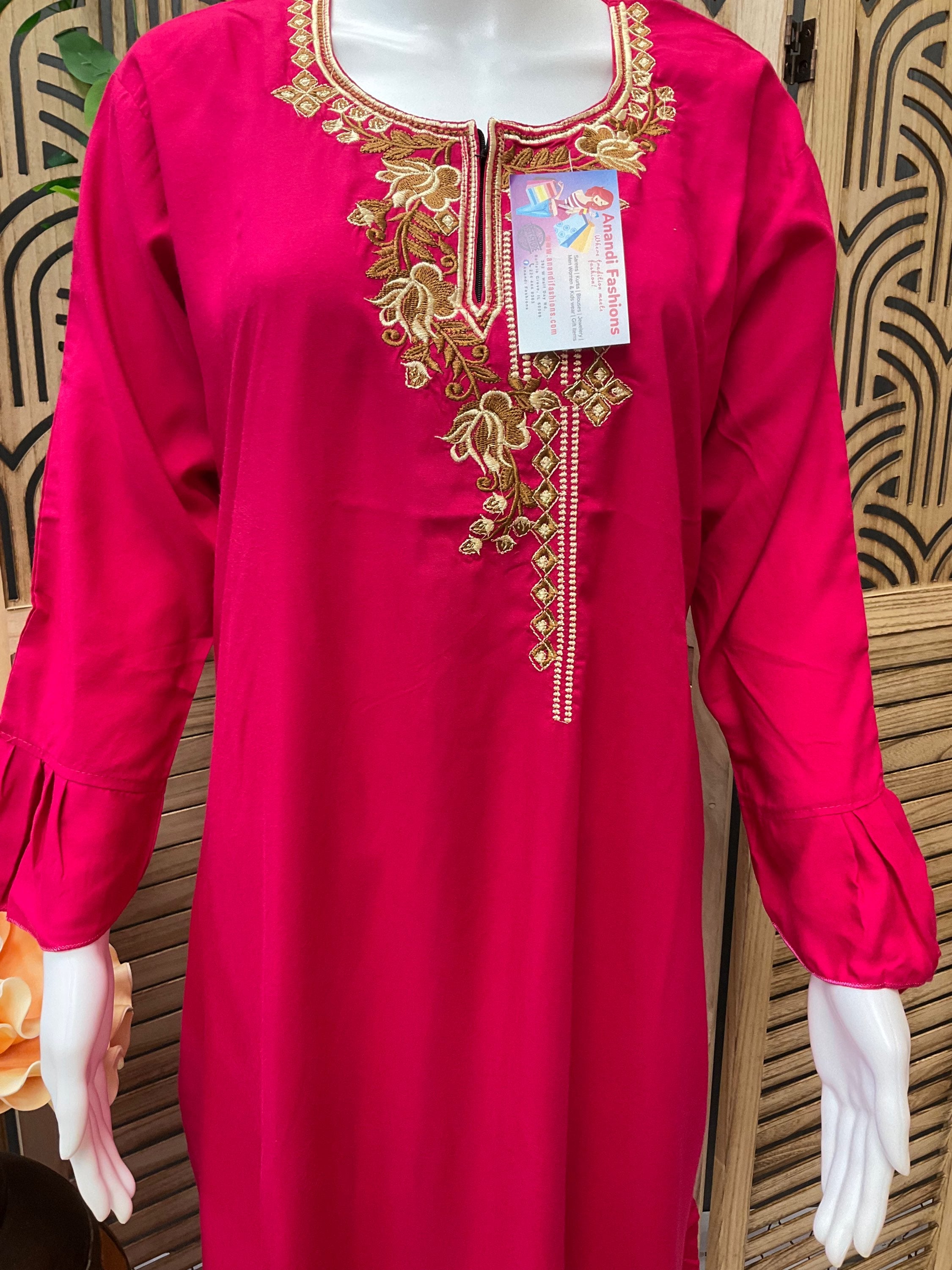 Indian Nighties - Rayon Nighty with embroidery on the neck part and side pocket image 4