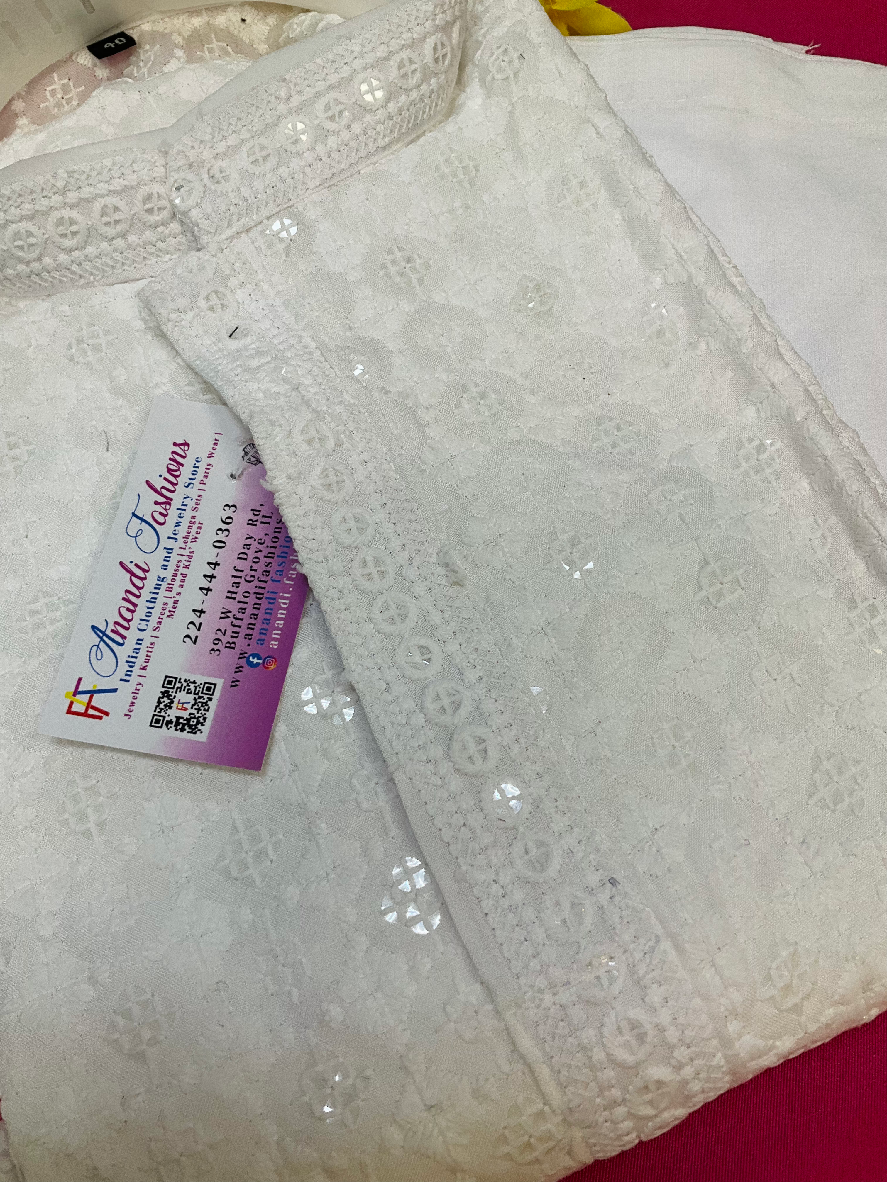 Chikankari Sequence kurta set for men image 3