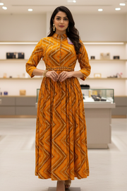 Bandhani Gowns/Kurtis with Belt Long Kurti - Anandi Fashions