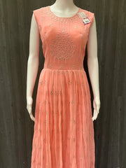 Baby Pink Long Party Dress - Elegant Ethnic Wear for Women