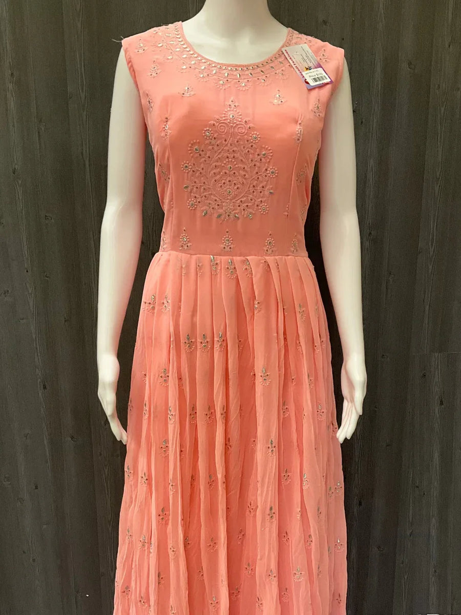 Baby Pink Long Party Dress - Elegant Ethnic Wear for Women