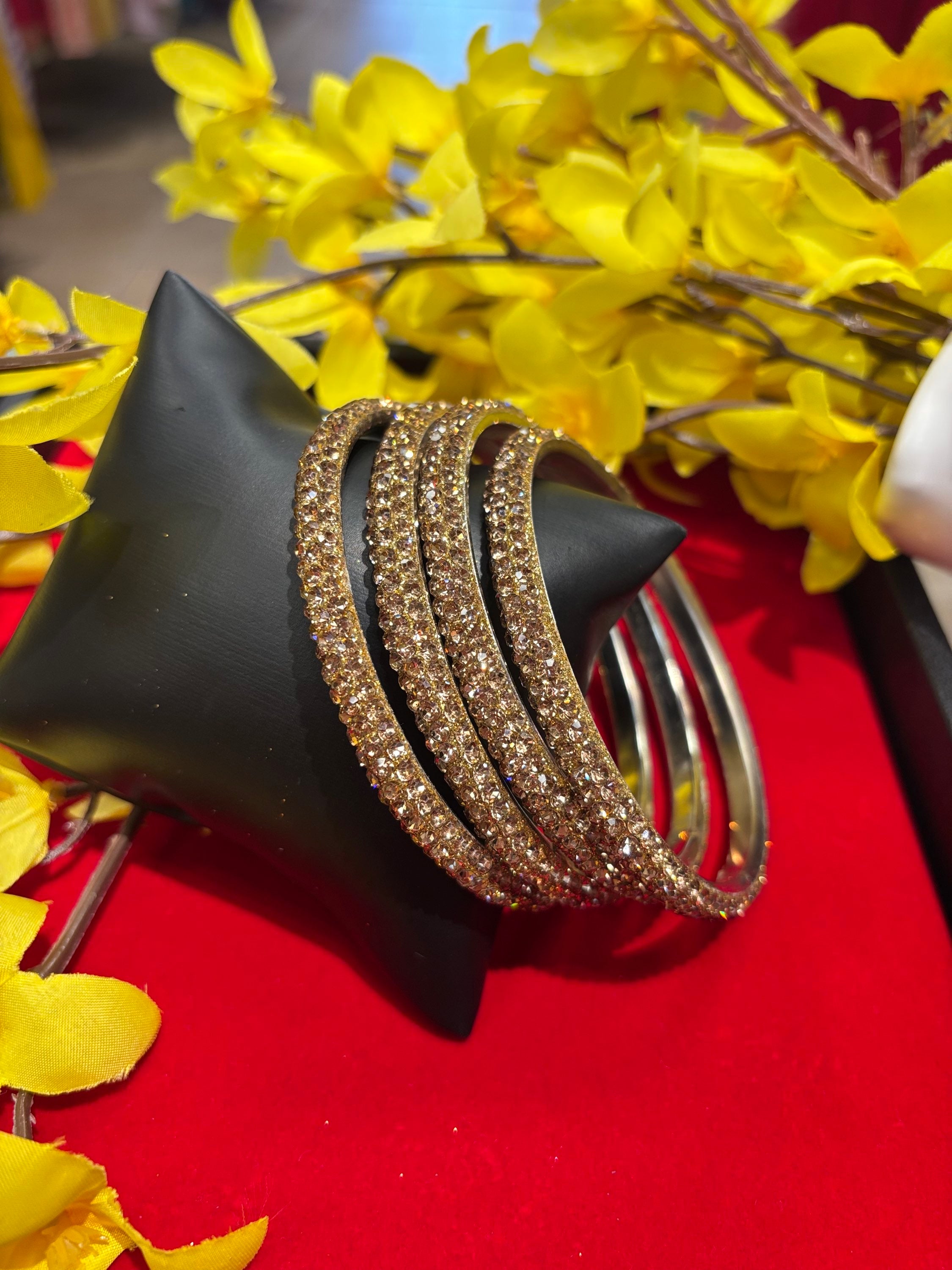 Gold Stone Bangles (set of 4)- Plus Size 2.14 image 1