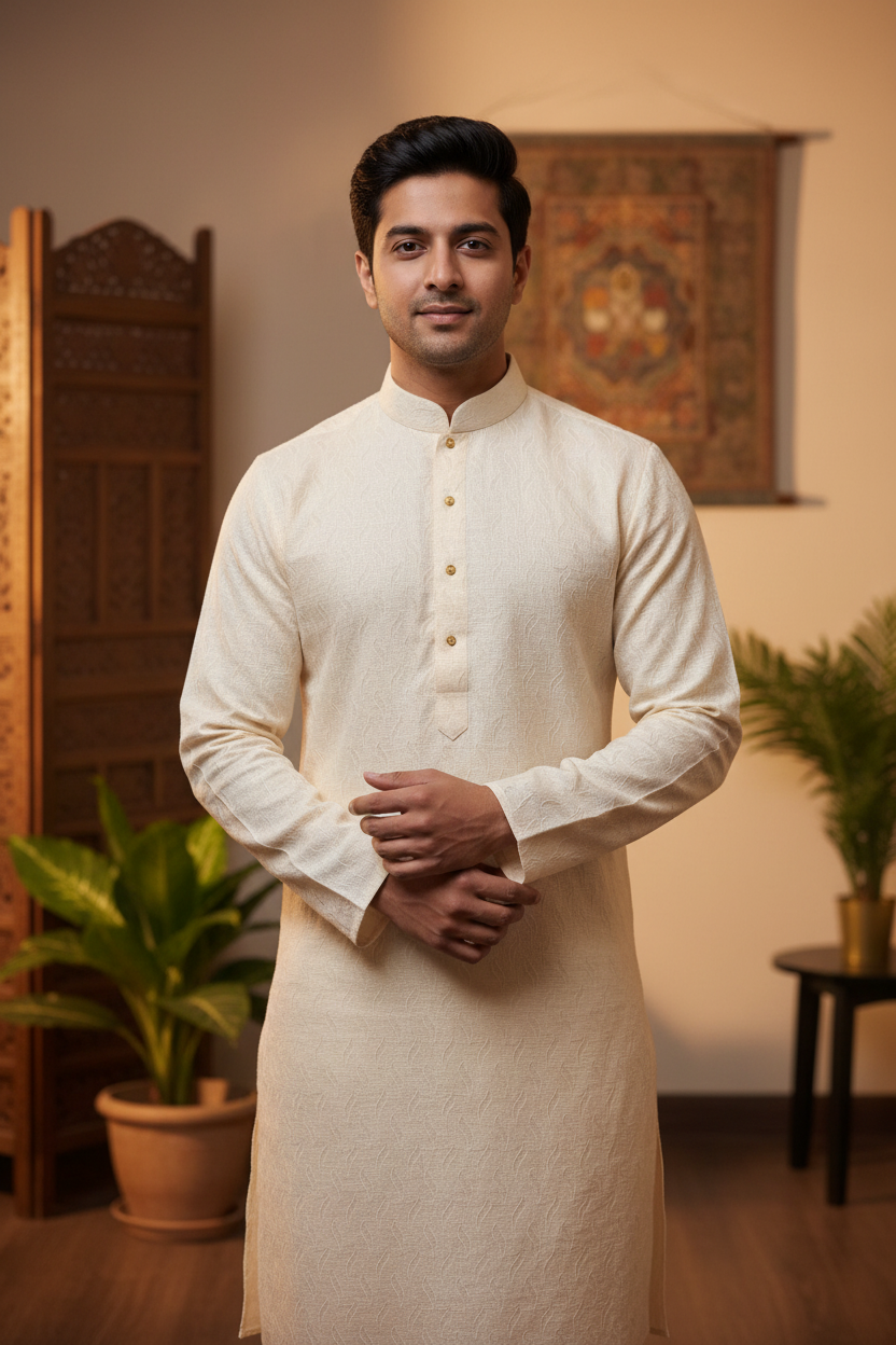 Men Kurta Pajama - Cotton Pyjama sets in Light Cream Color