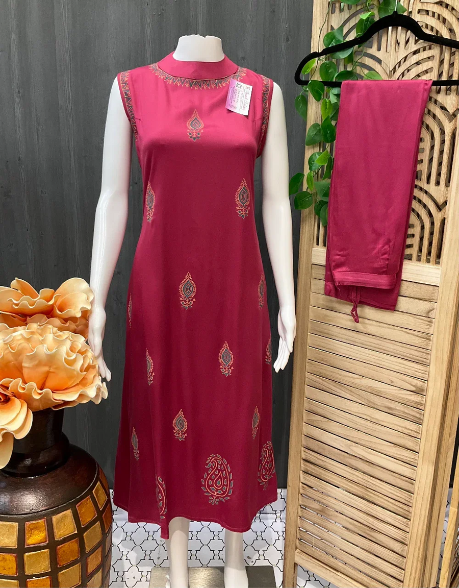 Gajji Silk Kurti with Palazzo Pants Size 44/46 - Elegant Ethnic Set