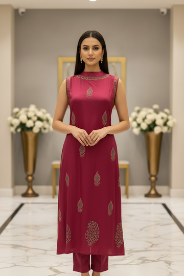 Gajji Silk Kurti with Palazzo Pants Size 44- Elegant Ethnic Set