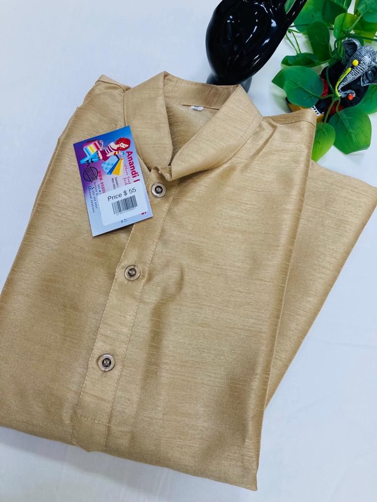 Mens Kurta Pajama Set - Yellow Silk Kurta with Matching Pajama image 1