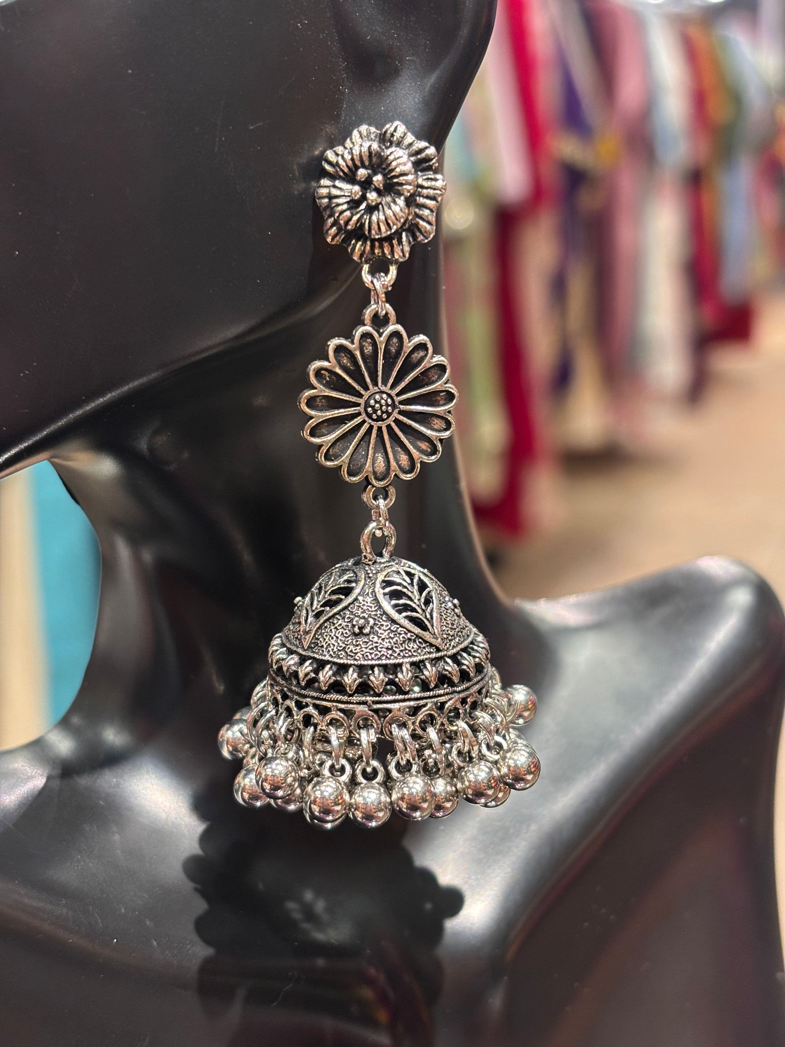 German Silver Jhumkas with Gungharu/small bells image 0