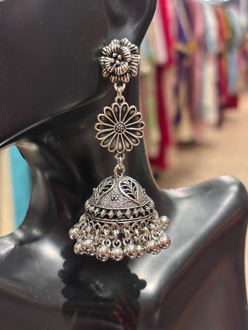 German Silver Jhumkas with Gungharu/small bells